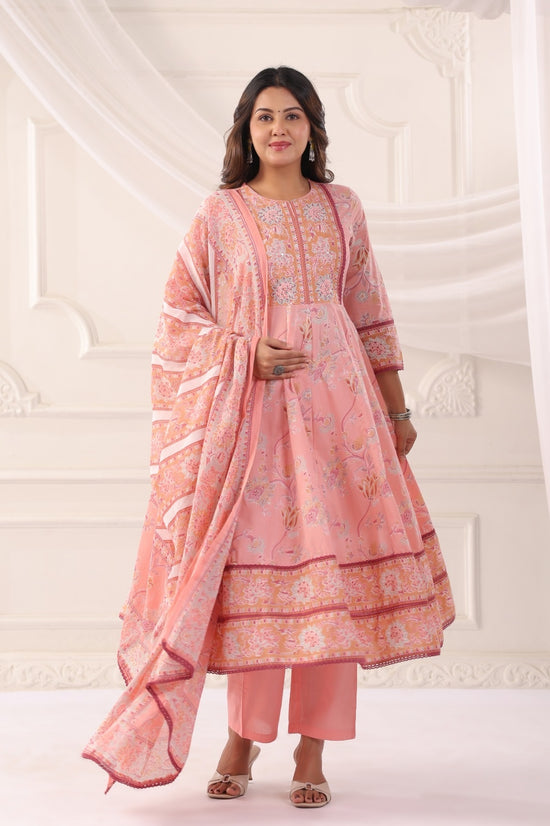 Ishani Pink Cotton Anarkali Suit Set For Women