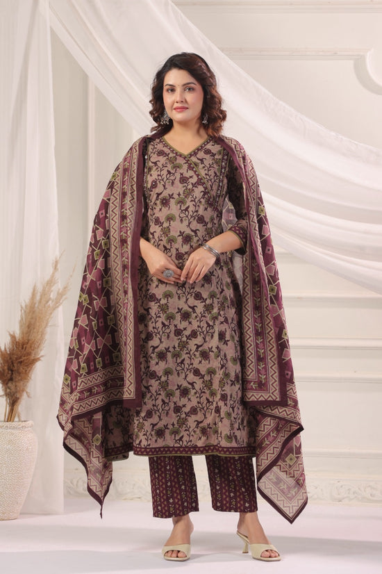 Madhavi Wine  Cotton A Line Suit Set For Women