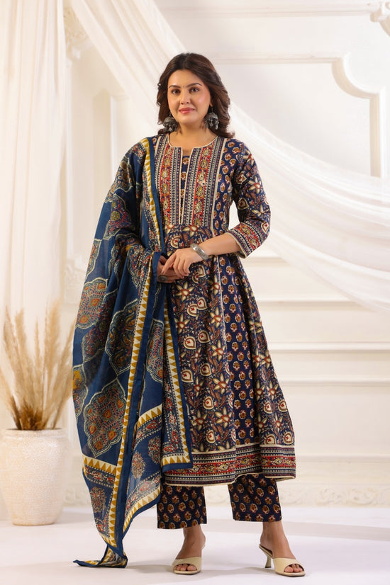 Charvi Blue Cotton Anarkali Suit Set For Women