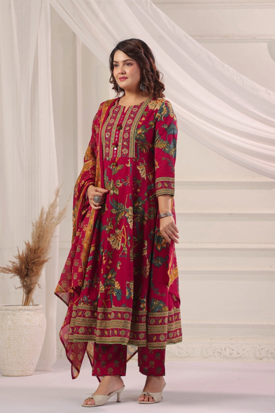 Rukmini Red Cotton Anarkali Suit Set For Women