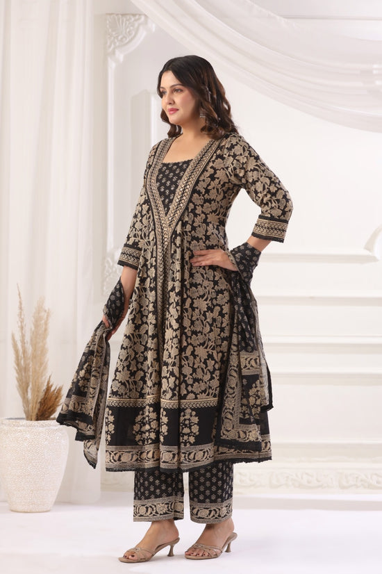 Shanaya Black Cotton Anarkali Suit Set For Women