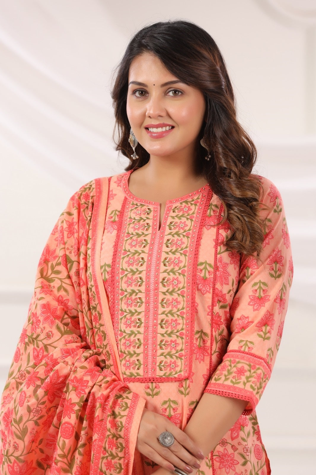 Kanishka Peach Cotton Suit Set For Women
