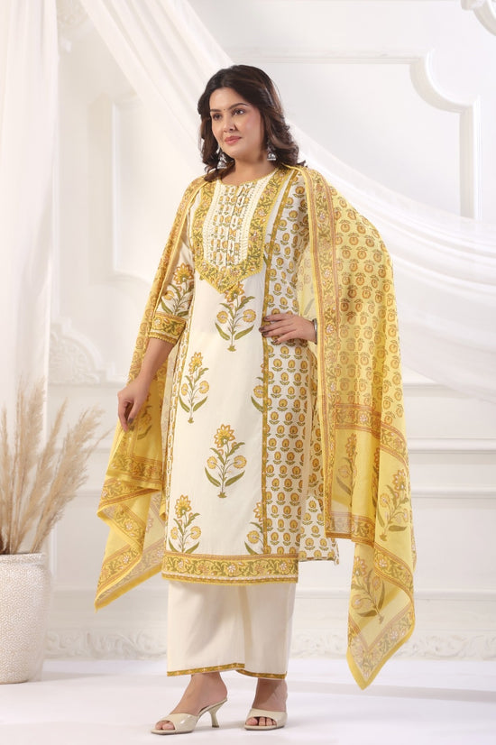 Simran Yellow Cotton Straight Suit Set For Women