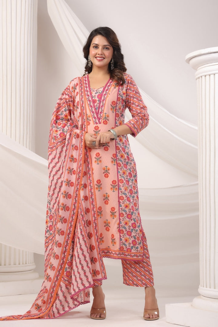 Mahek Peach Cotton Suit Set