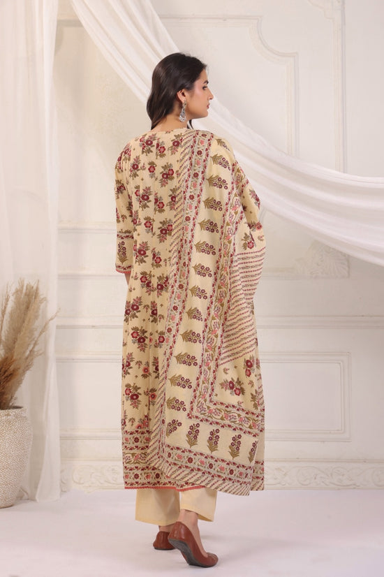 Ramya Beige Maroon Cotton Anarkali Suit Set For Women