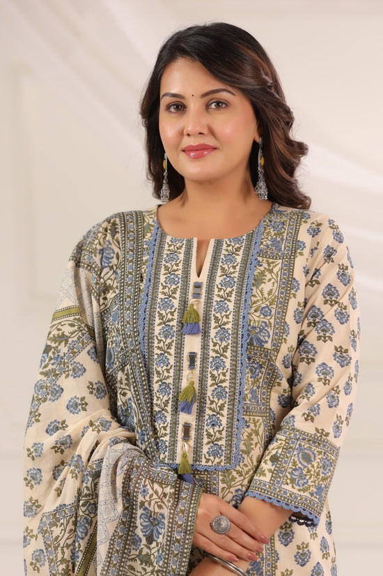 Ayati Blue Cotton Suit Set For Women