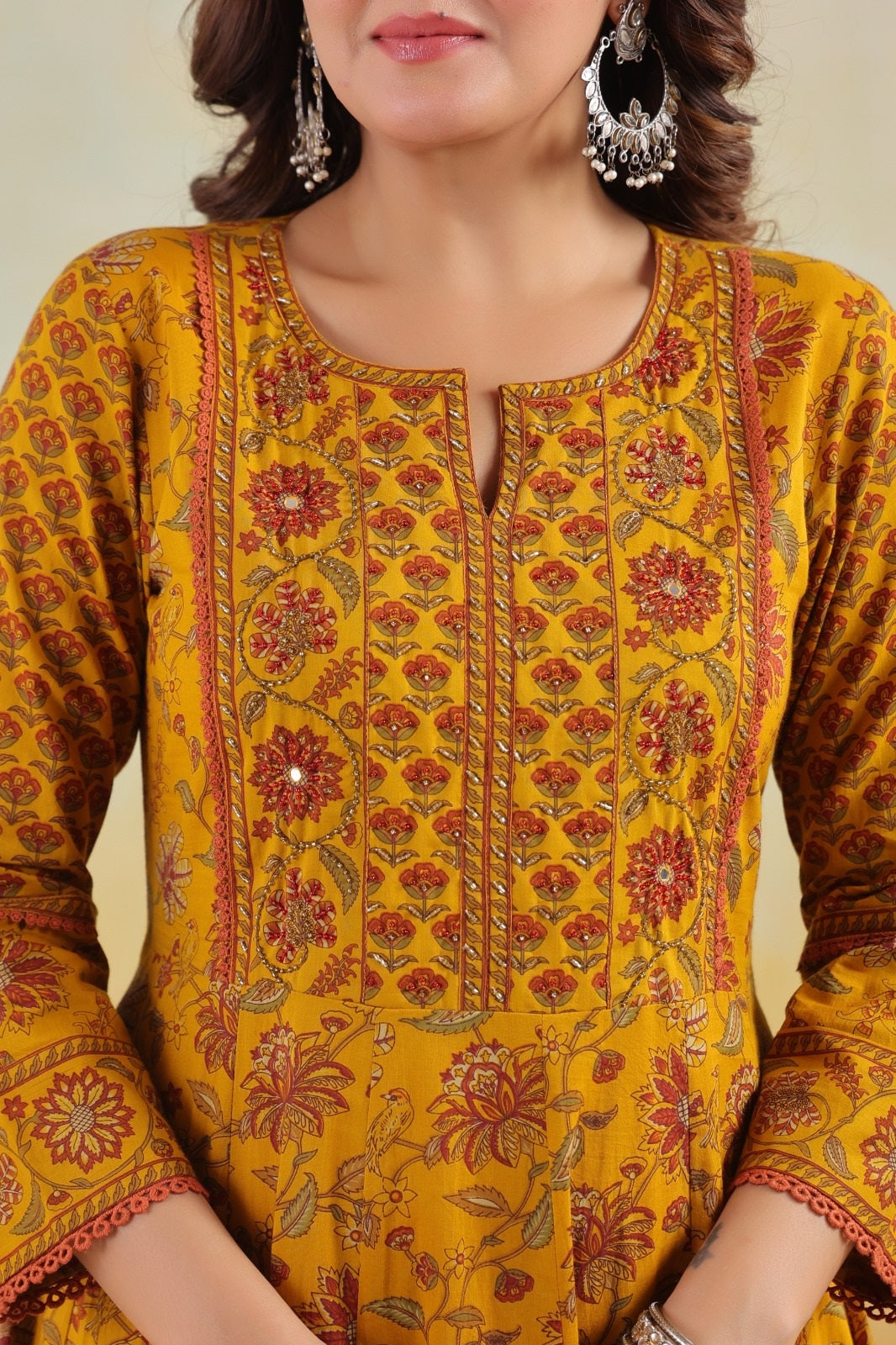Aadhya Mustard Cotton Anarkali Suit Set