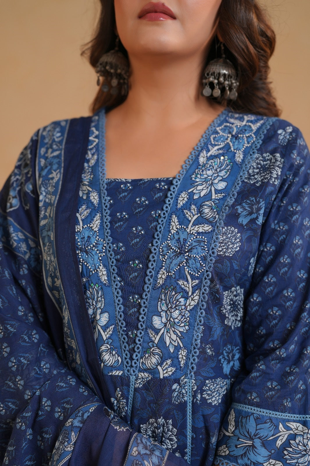 Lavanya Blue Cotton Anarkali Suit Set