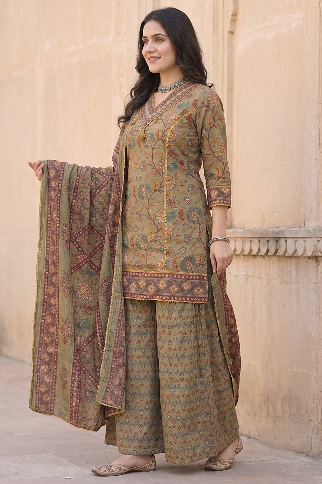 Shashi Green Cotton Farshi Salwar Suit Set