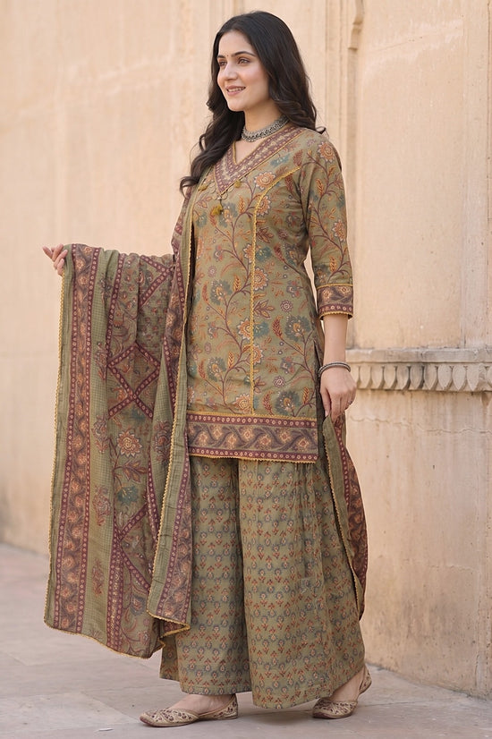 Shashi Green Cotton Farshi Salwar Suit Set