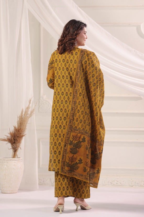 Amani Mustard Cotton Straight Suit Set For Women