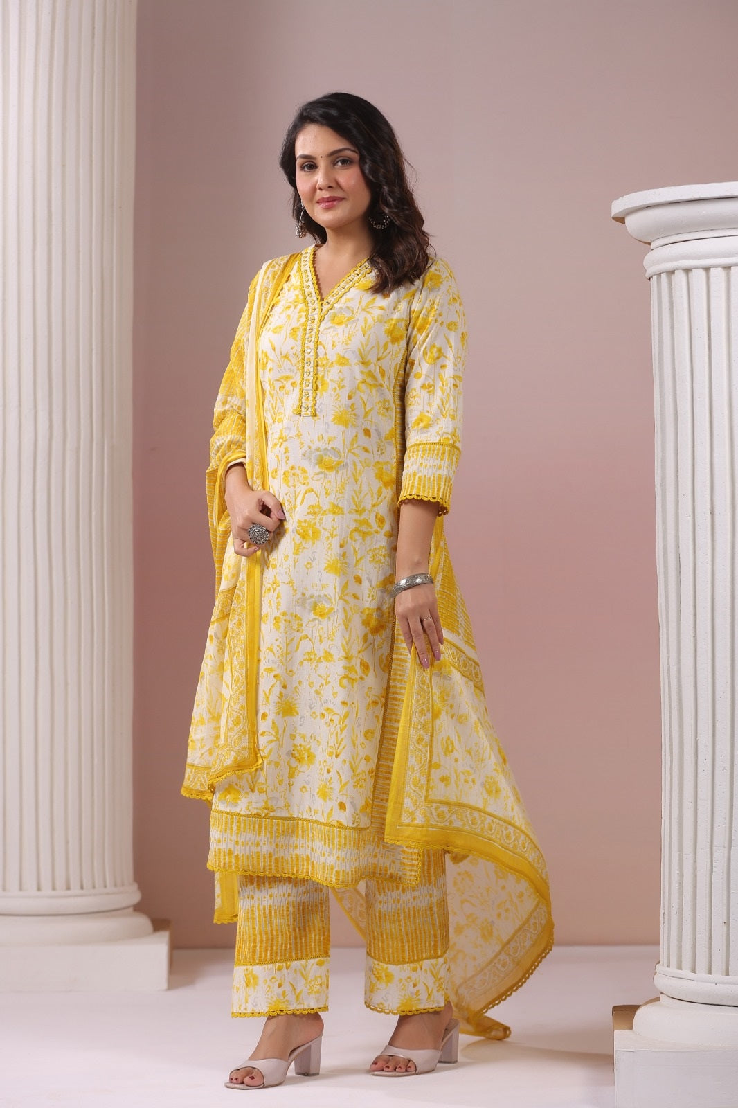 Nargis Yellow Cotton Suit Set
