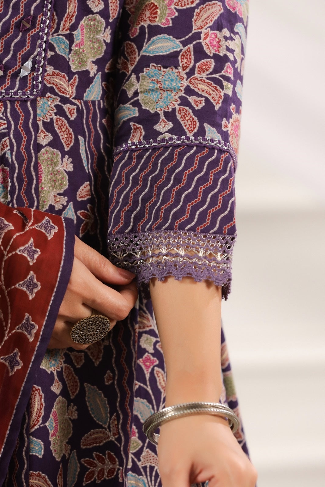 Saanvi Violet Cotton Anarkali Suit Set For Women