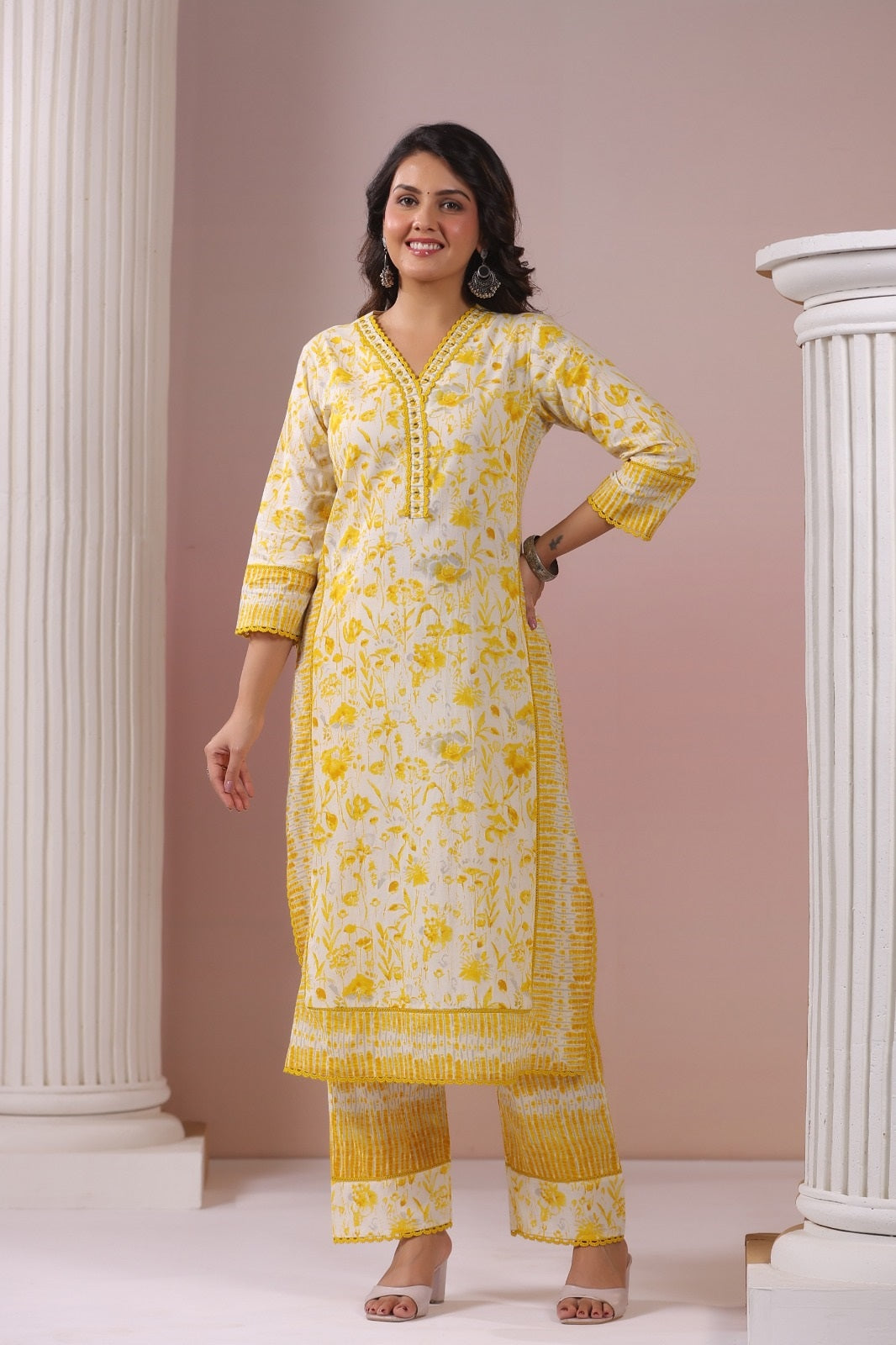 Nargis Yellow Cotton Suit Set