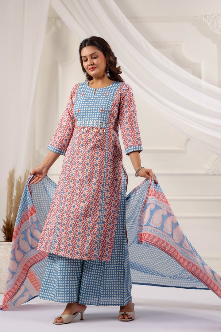 Gauri Blue Cotton Salwar Suit Set For Women