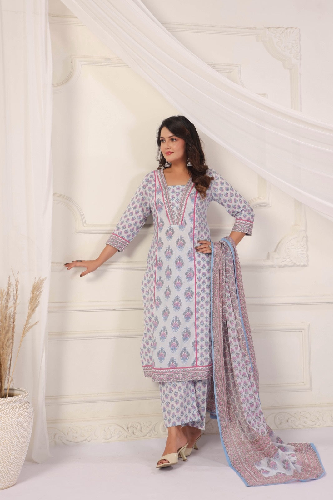Parvati Blue Cotton Salwar Suit Set For Women