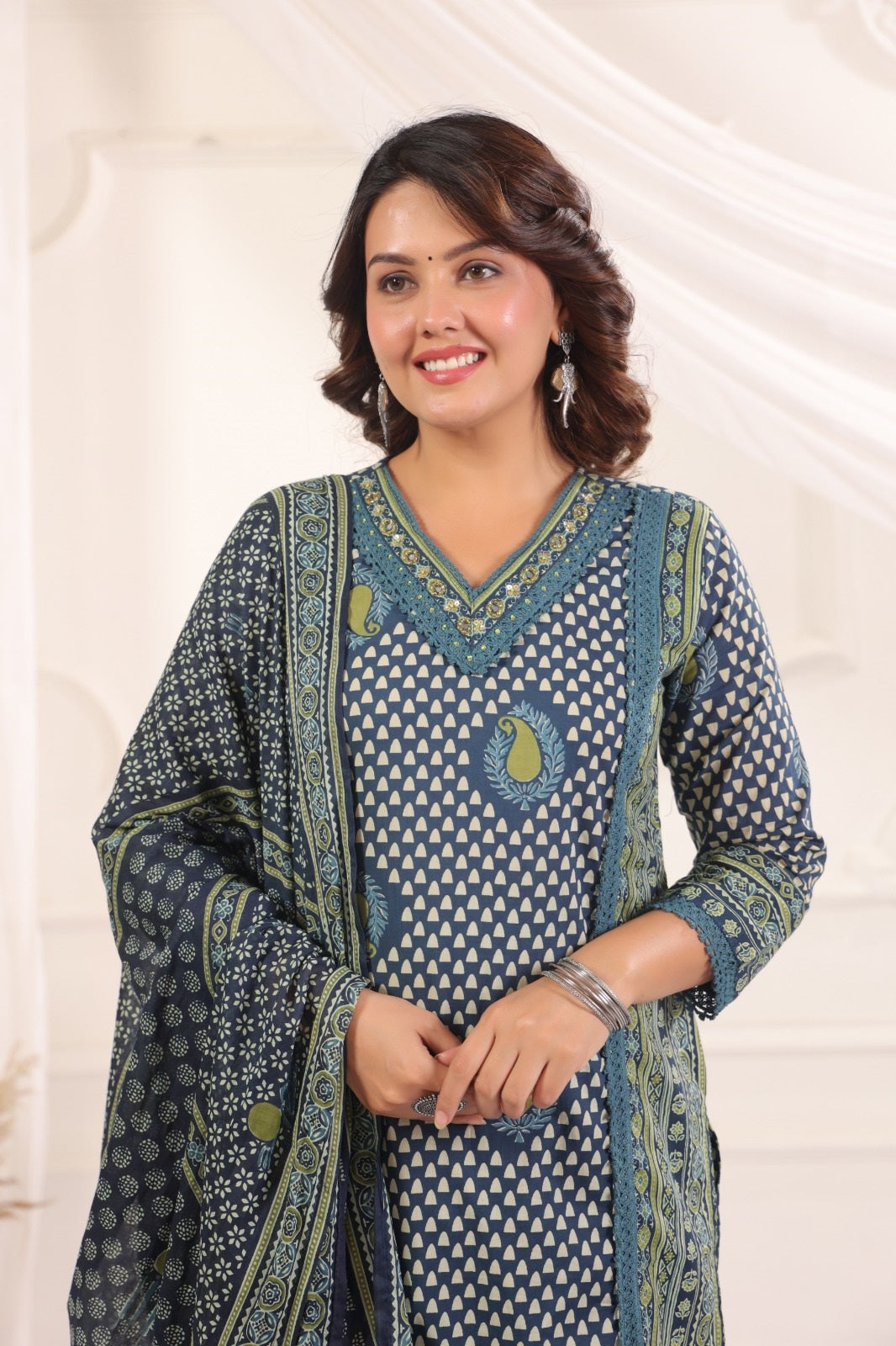 Madhavi Blue Cotton Salwar Suit Set For Women