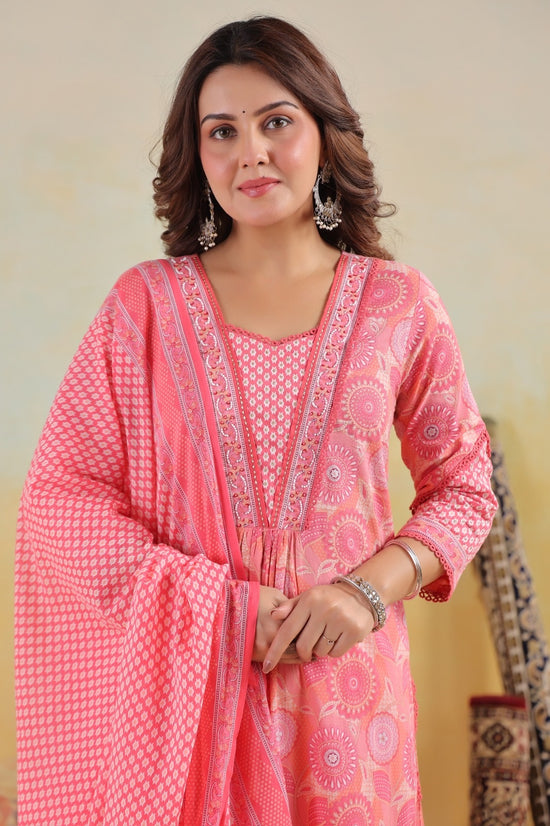 Gulnaar Pink Cotton A Line Suit Set
