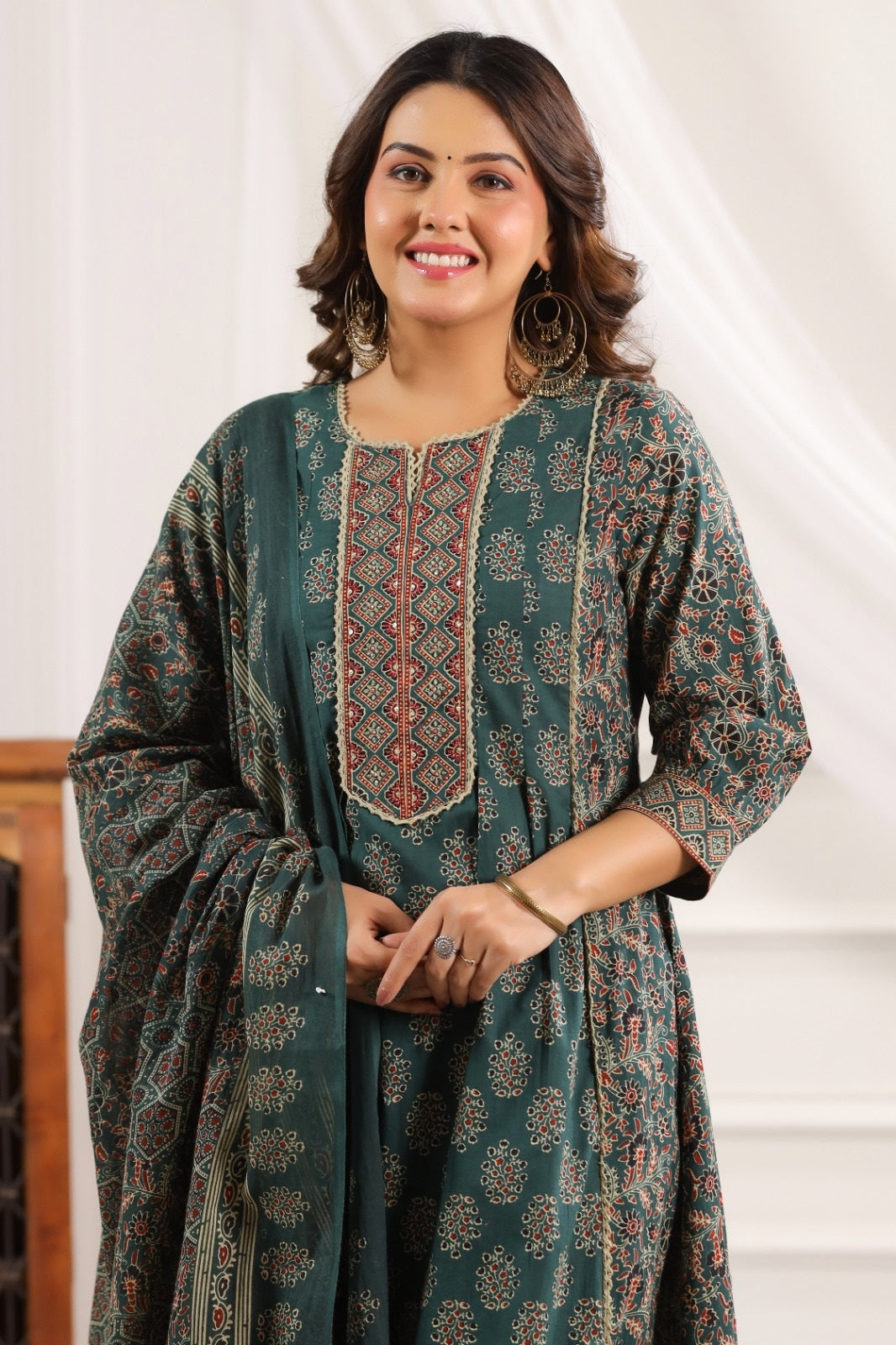 Kanika Green Cotton A Line Suit Set