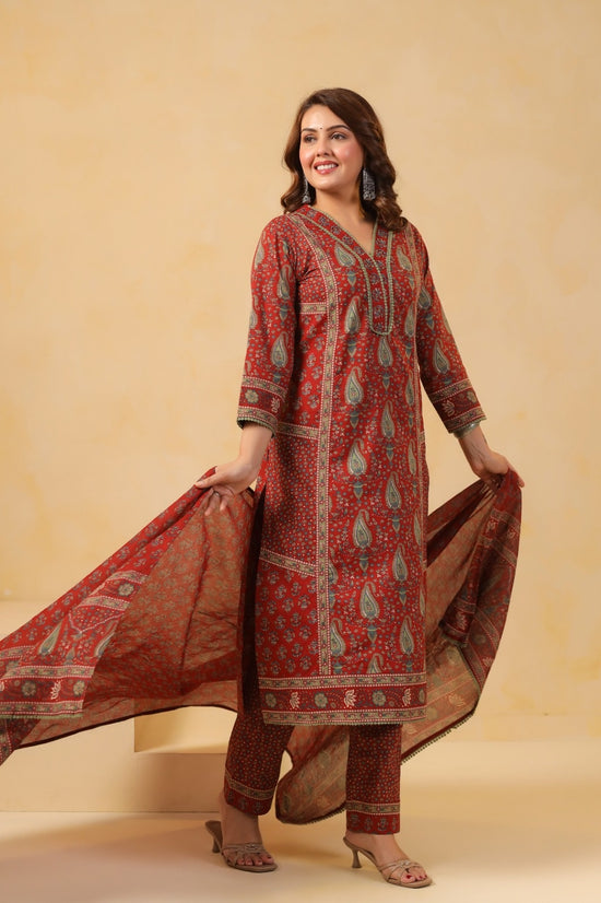 Bhagya Maroon Cotton Suit Set For Women