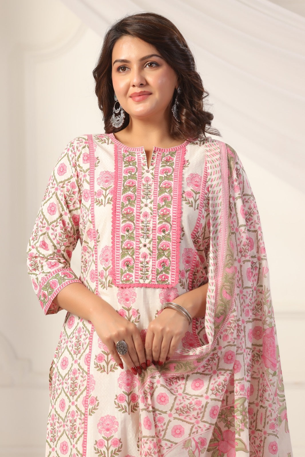 Kanchana Pink Cotton Suit Set For Women