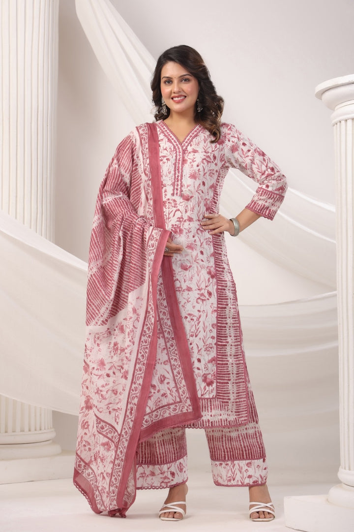Fiza Pink(Rust) Cotton Suit Set