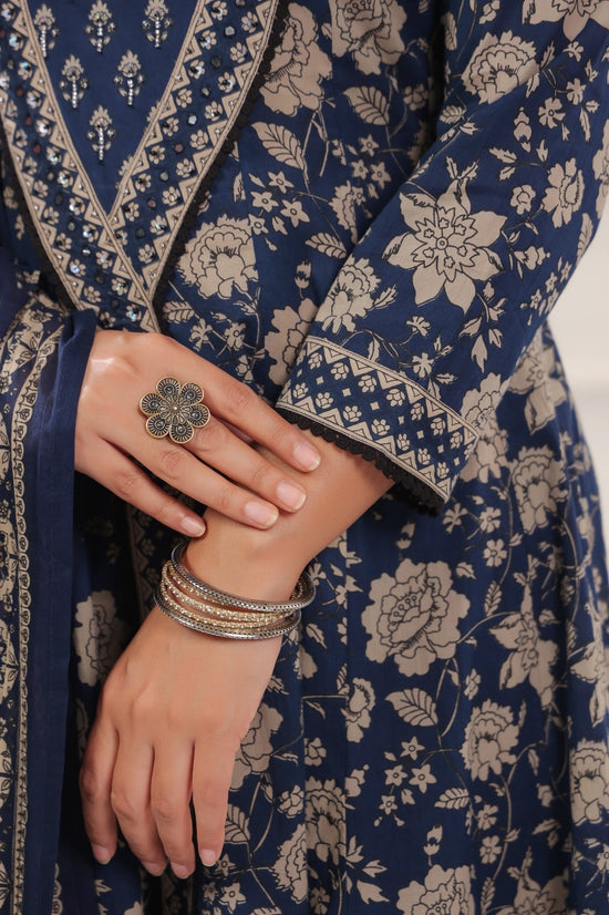 Seema Navy Blue Cotton Anarkali Suit Set