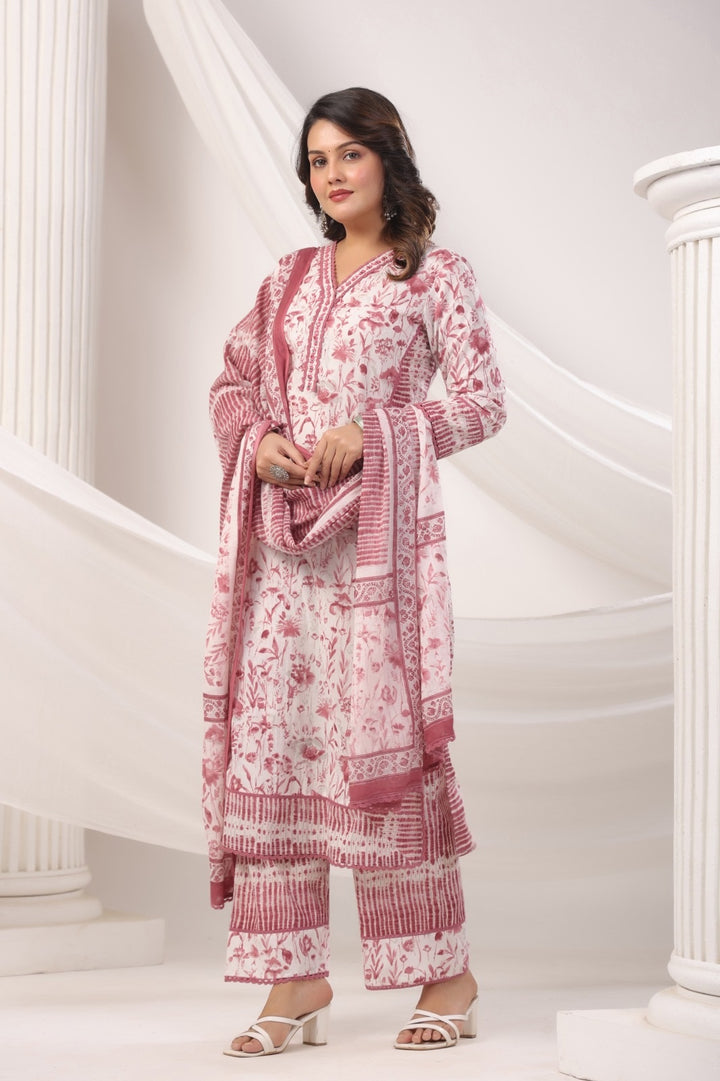 Fiza Pink(Rust) Cotton Suit Set