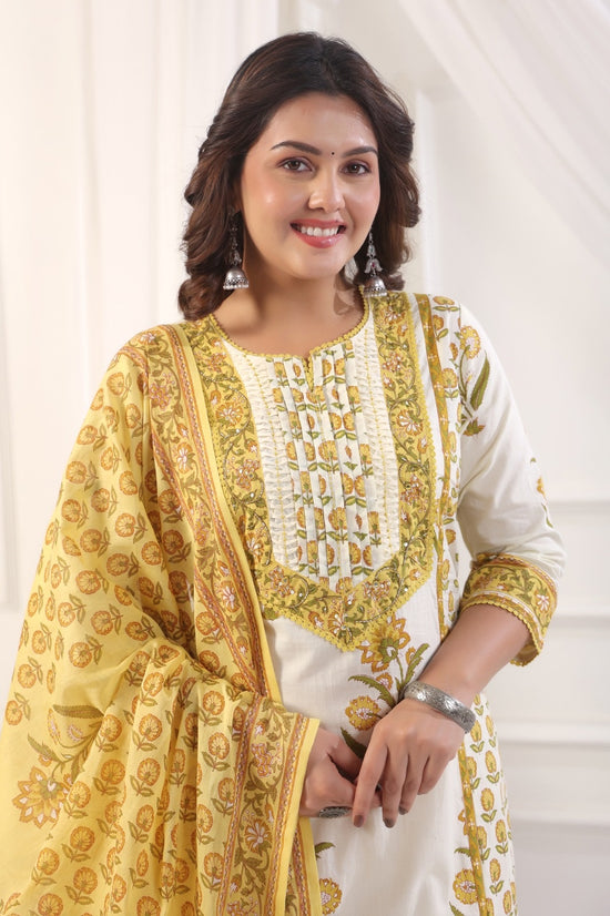 Simran Yellow Cotton Straight Suit Set For Women