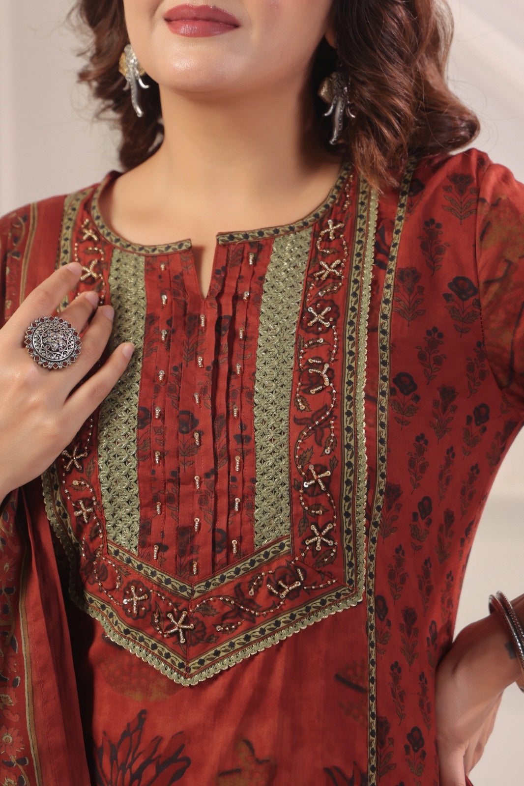Satya Red Cotton Straight Suit Set For Women