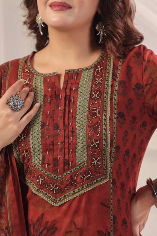 Satya Red Cotton Straight Suit Set For Women