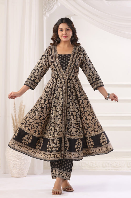 Shanaya Black Cotton Anarkali Suit Set For Women