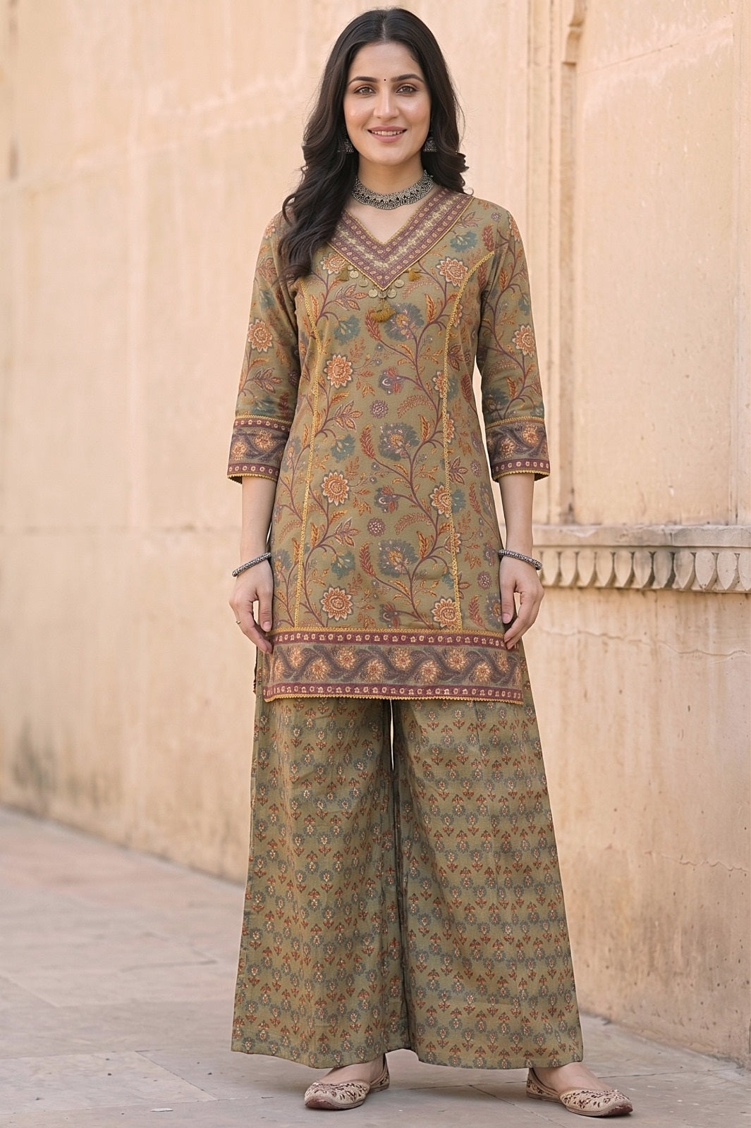 Shashi Green Cotton Farshi Salwar Suit Set