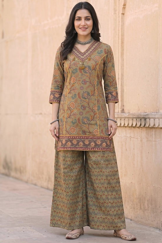 Shashi Green Cotton Farshi Salwar Suit Set