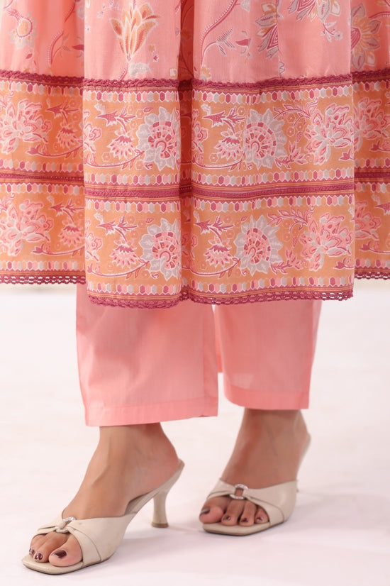 Ishani Pink Cotton Anarkali Suit Set For Women