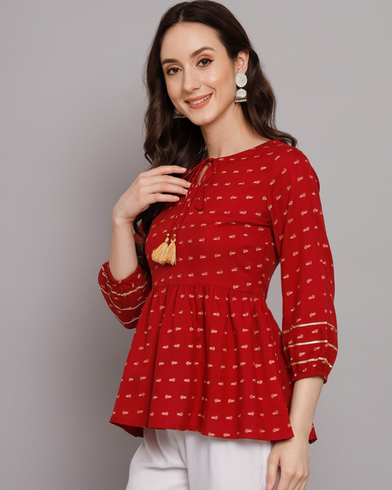 Go Desi Maroon Casual Outing Top