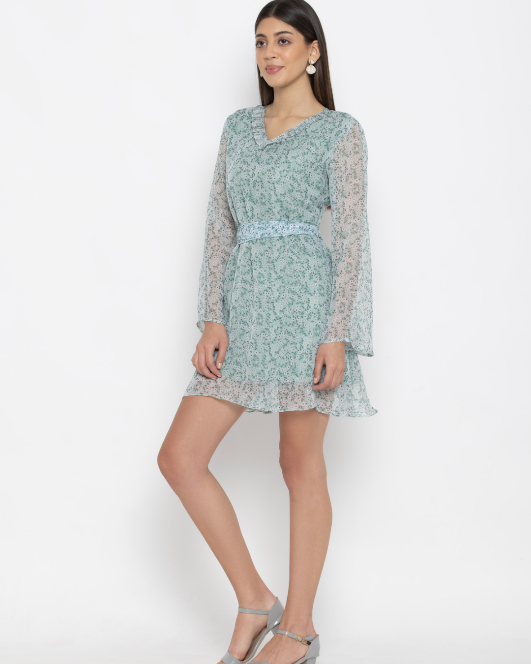Ocean Green Georgette Short Dress