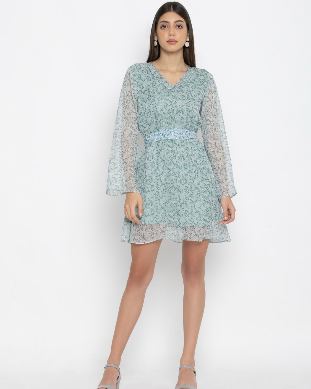 Ocean Green Georgette Short Dress