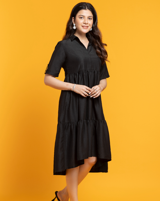 Black Tiered Midi Dress