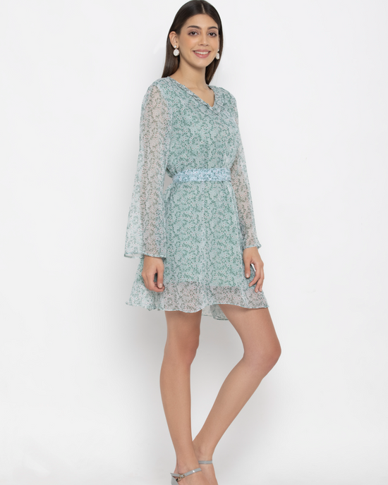Ocean Green Georgette Short Dress