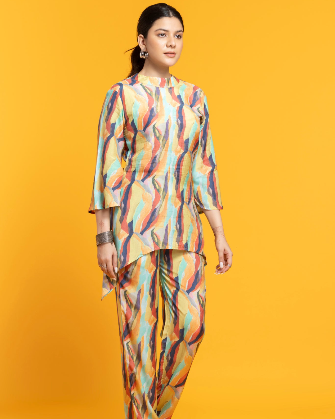 Rebel Golden Abstract Printed Coord's Set