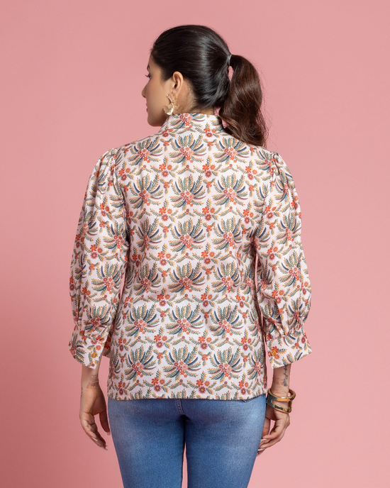 Earthy Printed Shirt with Mandarin Collar