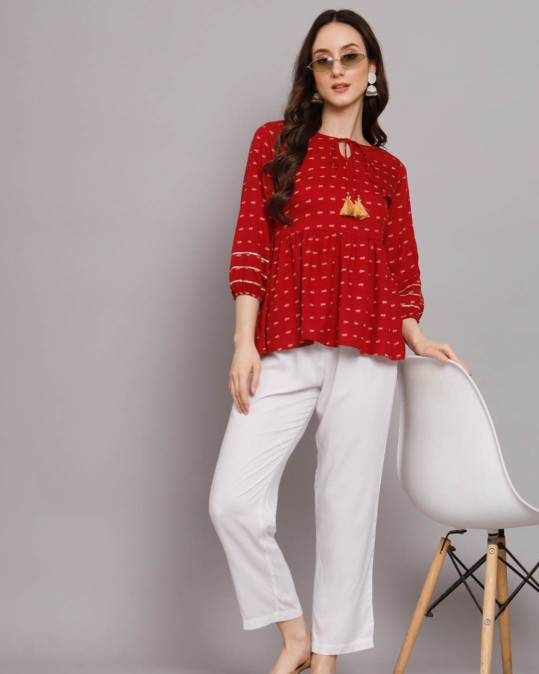 Go Desi Maroon Casual Outing Top