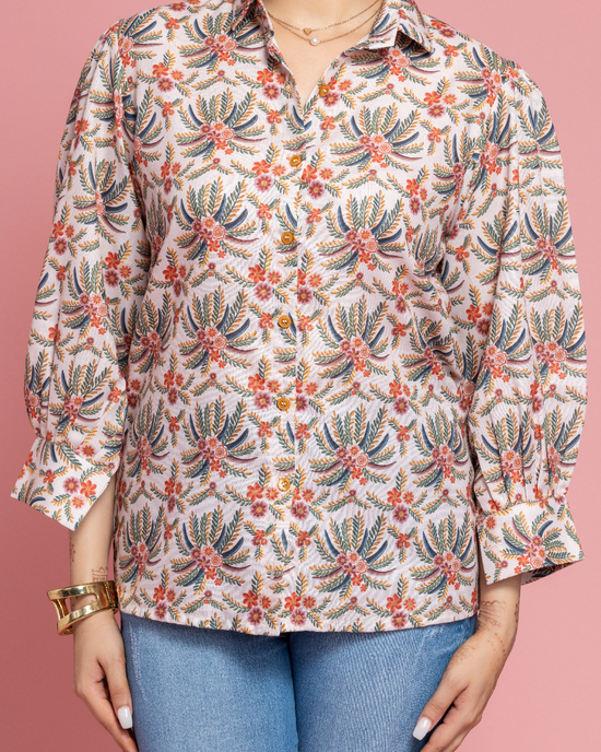 Earthy Printed Shirt with Mandarin Collar