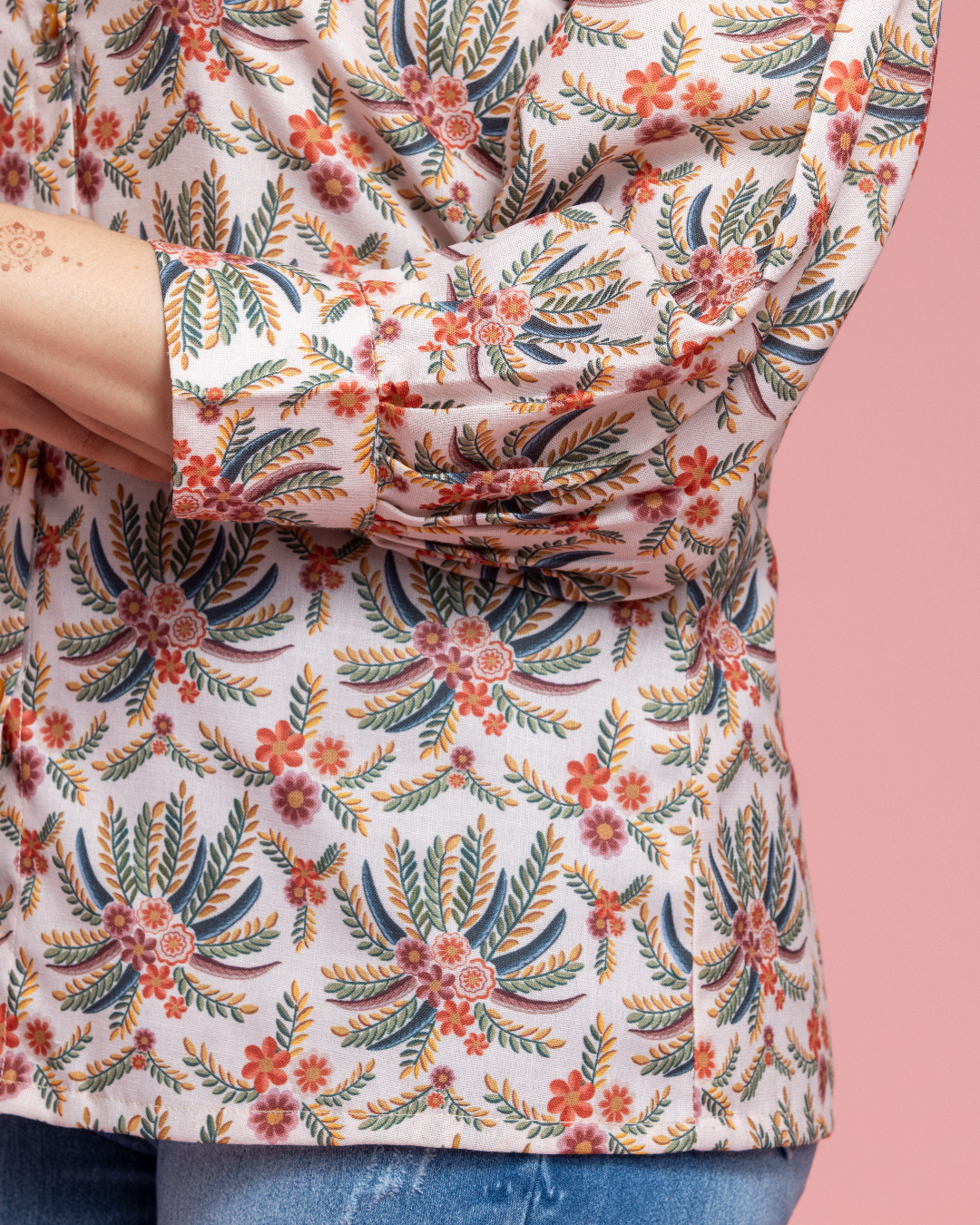 Earthy Printed Shirt with Mandarin Collar