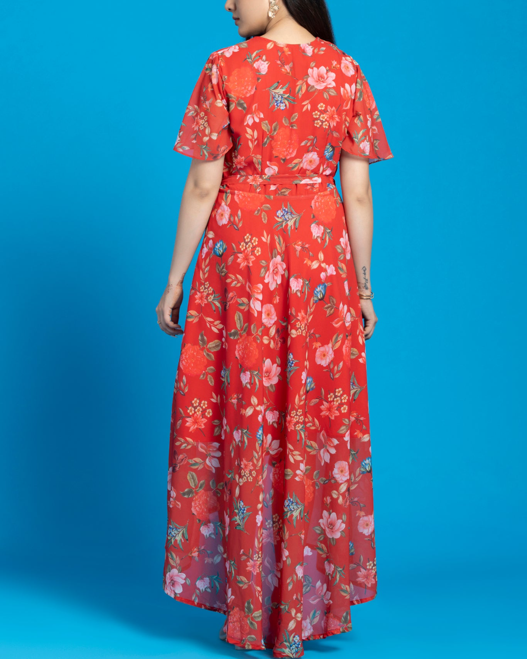 Melon Red Maxi Dress with Belt