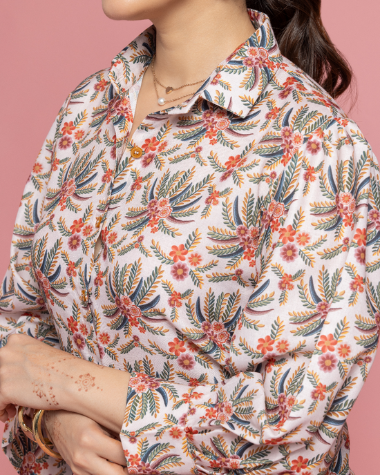 Earthy Printed Shirt with Mandarin Collar