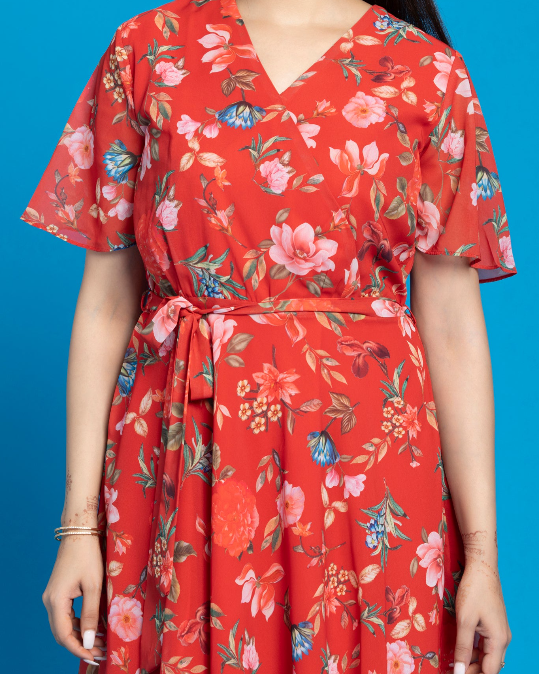 Melon Red Maxi Dress with Belt