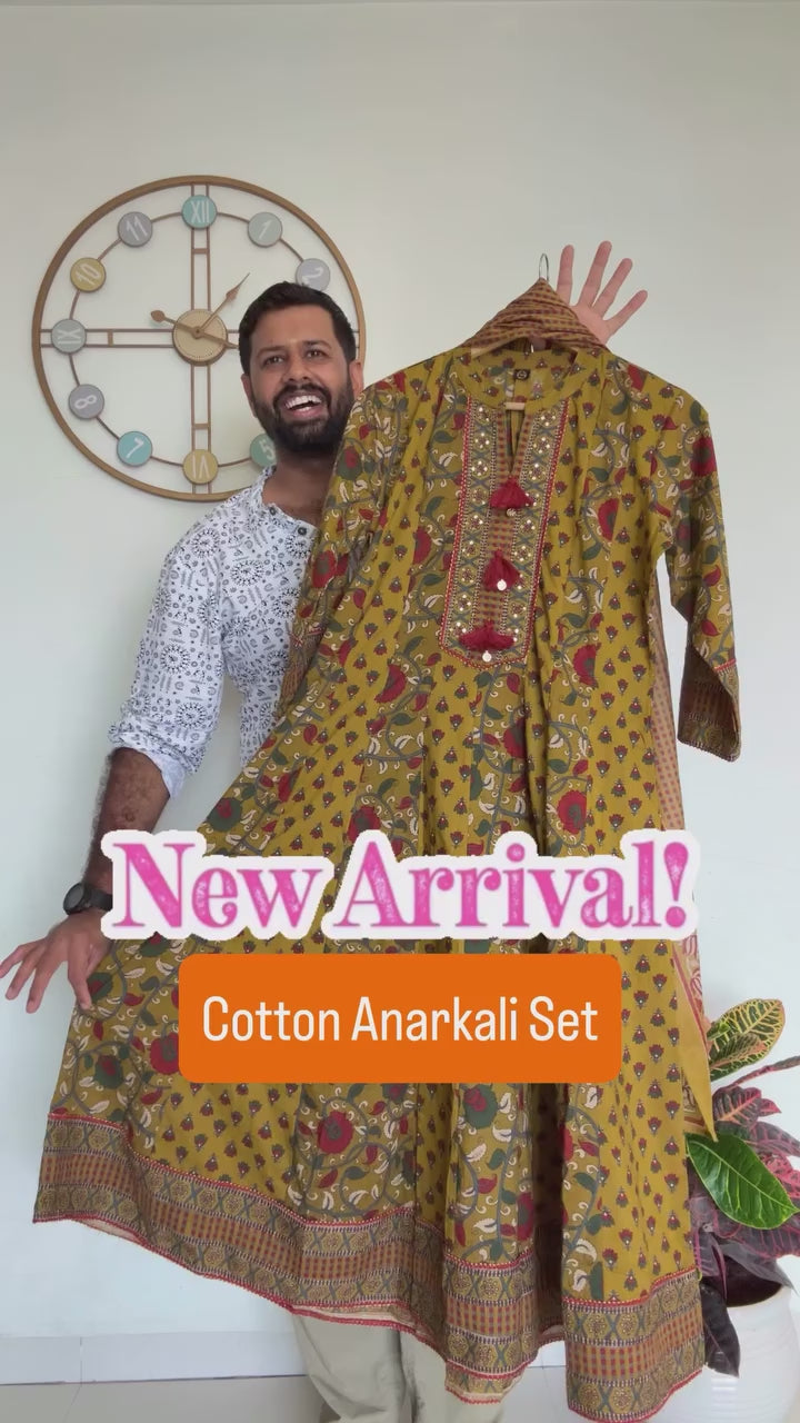 Gayatri Mustard Cotton Anarkali Suit Set