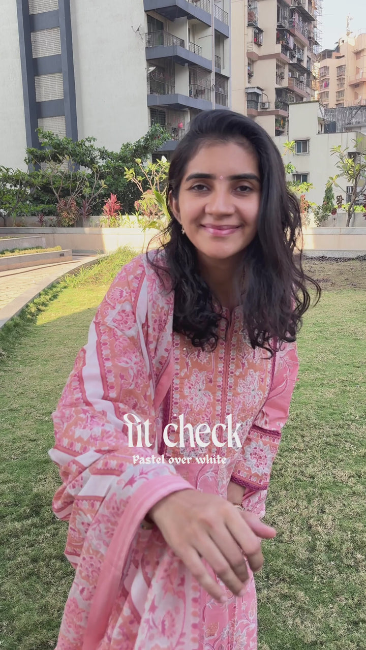 Ishani Pink Cotton Anarkali Suit Set For Women